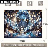 2D Navy Blue Birthday Backdrop, Balloon & Floral Party Background Cloth 47.2x31.5inch/120*80cm