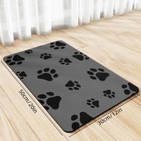 Winter Non-Slip and Stain-Resistant Absorbent Pet Dog Food Mat with Paw Print Design, Suitable for Food and Water Bowls pilka spalva