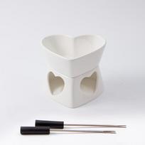 Butter Ceramic Warmer Set Fondue Pot Melting Pot Set Melt Hot Pot Heart Shaped Bowl For Cheese Chocolate Caramel With Forks