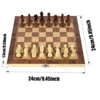 3 New In 1 Portable Wooden Chess Set - Folding Travel International Chess Checkers Backgammon Board Game With Storage Case