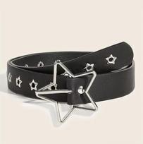 Punk Style Star Buckle Decorative Belt with Multiple Holes Small Star Shaped Eyes Multifunctional Belt Vintage Rivet Waist Belt 105CM juoda