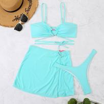 Brazilian Thong Bikini Women with Skirt Sexy Swimwear Female Padded Swimsuit Push Up Beachwear Bathing Suit Biquini Summer L mėlyna