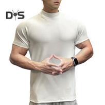 Vyriški fitneso marškinėliai Slim Fit su paaukštintu kaklu, trumpomis rankovėmis, apatiniai marškiniai, sporto salės marškinėlis, laisvalaikio pagrindinis sluoksnis, raumenų viršus treniruotėms, kelionėms, biurui 3XL kupranugaris