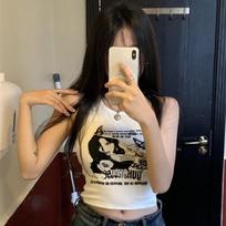 Girls Y2K Tops Printed Vest Summer Street Wear Inner Tops For Women's T-shirts Sleeveless XL black