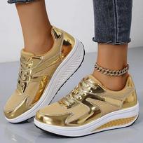 Gold Platform Wedge Sneakers Women Breathable Mesh Thick Sole Shoes Ladies Fashion Spring Outdoor Comfortable Casual Shoes 35 auksas