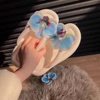 Butterfly Orchid Flip Flops Women's New Summer Non Slip Flat Bottomed Fashionable Beach Beach Sandals 36-37 mėlyna