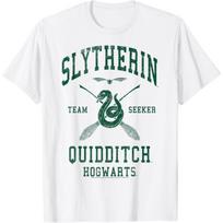 Harry Potter Deathly Hallows Slytherin Quidditch Seeker T-Shirt S balta