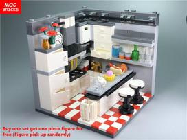 Set  MOC Bricks Home Decoration DIY Kitchen Set cooking Food Educational Building Blocks Figure toys for children Xmas gifts