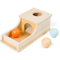 Montessori medinė dėžutė su skylutėmis ir kamuoliuku, stalčiuko žaidimas, mokymasis, ankstyvasis ugdymas, ikimokyklinis ugdymas, mokymo priemonės vaikams, kūdikių žaislai beige