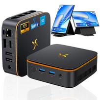 Huidun H50 Mini PC AMD Ryzen 3300U 16GB 512GB SSD Windows 11Pro MINI Kompiuteris HDMI 8+256 Portable Monitors juoda