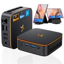 Huidun H50 Mini PC AMD Ryzen 3300U 16GB 512GB SSD Windows 11Pro MINI Kompiuteris HDMI 16+512 Portable Monitors juoda