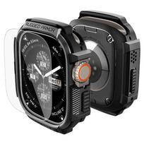 SPIGEN RUGGED ARMOR IR GRŪDINTO STIKLO APSAUGINIS STIKLAS APPLE WATCH ULTRA 1 / 2 / 3 (49 MM) MATINĖ JUODA