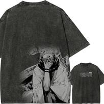 Ryomen Sukuna Kimono T-shirt Jujutsu Kaisen Tee Vintage Washed Oversized Retro Anime Harajuku Streetwear Graphic Manga Mens Tops M