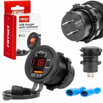Szybka Ładowarka Samochodowa Tester Napięcia Woltomierz Usb+Usb-C 12V 24V