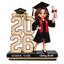 2026 dviejų sluoksnių medinė personalizuota stalo puošmena baigimui, su individualiu vardu spausdinama baigimo dovana absolventui 20x0,5CM one size