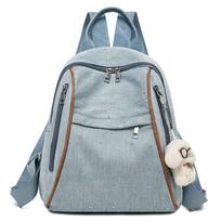 Denim Style Backpack with Multiple Zipper Compartments and Top Handle šviesiai mėlyna spalva