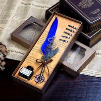 Feather Dip Pen with 5 Nib Set Gift Boxed Dipped ink pen Calligraphy Pen Fountain Pen with Ink E