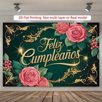 2D Feliz Cumpleanos Backdrop Green Pink Rose Happy Birthday Background 47.2x31.5inch/120*80cm