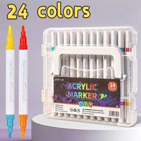 Acrylic Double-Ended Paint Markers With Stackable Storage Box For Canvas Glass Ceramics Wood Diy Crafts For Kids Adults Children's Birthday Gift