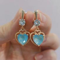Blue Heart Crystal Zircon Drop Earrings for Women 2023 New Fashion Gold Color Wedding Engagement Party Jewelry Accessories mėlyna