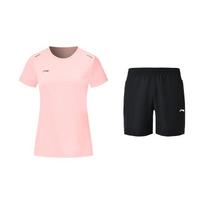 Li-Ning Solid Color Breathable Comfortable Round Neck Short Sleeve T-Shirt Running Sports Versatile Quick-Dry Shorts Casual Set ATST432-9+AKSUA22-1 XL