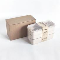 Square Three-layer Straw Fiber Plastic Lunch Box For Students And Adults With Tableware One Size