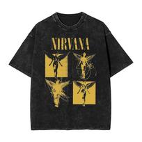 Nirvana Roko Grupės Retro Medvilniniai Skalbti Marškinėliai su Uterine Albumo Grafika Vasariniai Unisex Moteriški Medvilniniai Retro Mados Ypač Laisvi Marškinėliai L