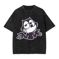 The Cat Name Felix woman Men Cotton Washed Hot stamping Print TShirt Harajuku Cotton Tshirt Mens Summer Short Sleeve Tees S