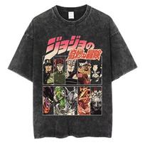 JoJo Bizarre Adventure Anime Print Cotton Casual Short Sleeve Top Vintage Washed Tee Men  Summer Hip Hop Streetwear M
