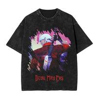 Dante Devil May Cry Print Tshirt Vintage Washed Oversized T Shirt Men Women Clothing Summer Casual Cotton Short Sleeve Tees S