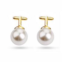 Mens Imitation Pearl Ball Shaped Cufflinks Black And Golden Tones Sleeve Button