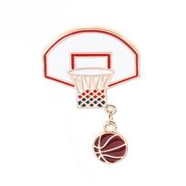 Sporty Backboard And Basket Hoop With Basketball Drop Design Enamel Brooches Golden Sports Pins