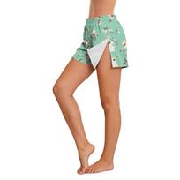 Women Floral Side Velcro Closure Easy Open Post Surgery Recovery Care Shorts Elastic Waistband Comfortable Fit XL žalia