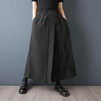 Plus size Vintage black high Waist Casual loose long Summer wide leg Skirt Pants Women Trousers