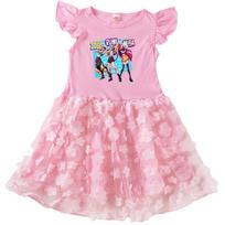 4117 Kids Girls Rumi Zoey Mira Print Party Flower Applique Dress 100cm rožinė