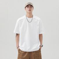 Men Crew Neck Short Sleeve T Shirt With Shoulder Pleat Loose Fit Casual Daily Tops M balta
