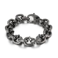 Kalen Vintage Lock Chain Cuban Link Men's Boiled Black Stainless Steel Bracelet Jewelry Chunky Necklace Thick Nail Accessories Bracelet- 20cm