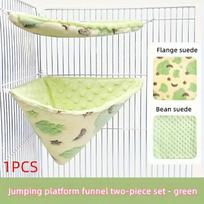 Small Pet Cage Hammock Bed Set Breathable Bean Suede Flannel Velvet Hammock Funnel Two Piece Set for Sugar Glider Parrot Hamster žalia
