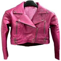 Noora Women's Biker Motorcycle Jacket HOT PINK 100% Genuine Lambskin Leather Jacket Pink Biker Jacket, Casual Cropped Jacket XS rožinė