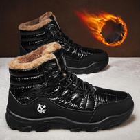Winter Fur Lined Snow Boots for Men Thick Warm Slip-On Waterproof Fleece Inside Boots High-Top Sneakers for Male Outdoor Lace-Up Ankle Booties 39 juoda