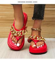 Roman Muffin Flip-flops Strap Sandals Women's Summer Flats Casual Beach Shoes Chain Women's Shoes 35 raudona