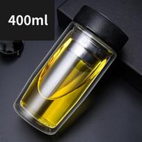 Double-deck Glass Cups Portable Tea Milk Coffee Glass Drinks Cup With Lid Thermal Insulation Anti-scald Drinking Water Cup 300-400ml