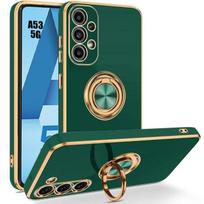 Silicone Case - BOOLING - for Samsung Galaxy A53 5G - Night Green - Adjustable Stand - Gold Plated Edges žalia