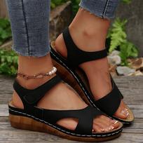 New Wedge Heel Velcro Shoes and Wedge Heel Fishmouth Casual Sandals 36 juoda