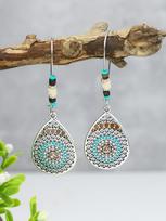 Ethnic Feng Shui Droplet Hollow Colored Glazed Earrings for Women Bohemian Vacation Short Necklace Zircon Set