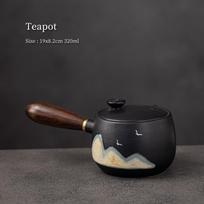 320ml Ceramic Teapot, Coarse Earthenware Side-Handled Teapot, Black Pottery Gongfu Tea Set Ceramic Teapot