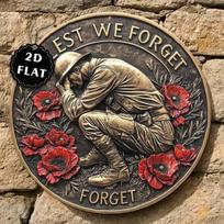 ANZAC Day Memorial Plaque Gold Soldier Lest We Forget Metal Wall Art with Red Poppy Remembrance Day Decor 20x20 įvairiaspalvis