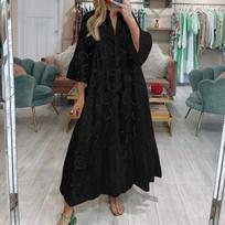 Women's Fashion V-neck Color Large Size Loose Long Large Swing 3/4 Sleeved Dress XL juoda