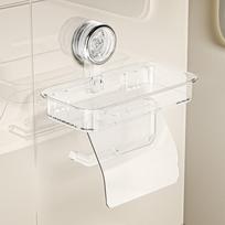 Punch-free Suction Cup Tissue Holder Wall Mounted Toilet Paper Holder Bathroom Storage Rack  Home Transparent-S