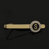 26 Letters Capital Initial A-D-G-Z Tie Clip With Crystal Around Pattern Golden Color For Men Boys Business Formal Jewelry Gift